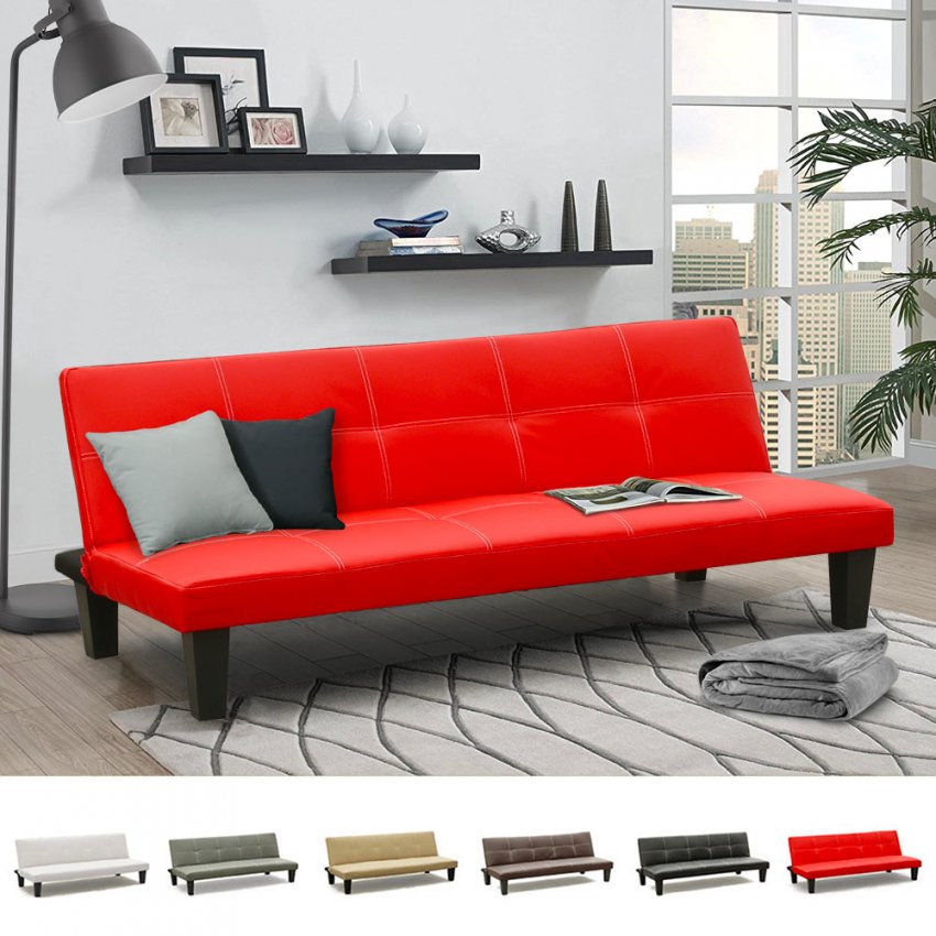 Divano letto pronto letto 3 posti in similpelle economico Topazio