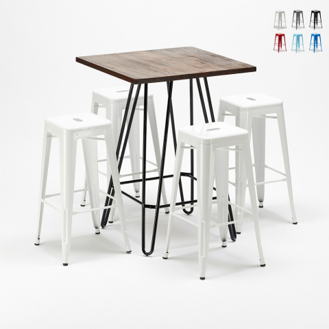 Conjunto de mesa alta e 4 bancos de metal estilo tolix industrial Kips bay