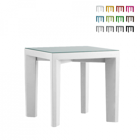Mesa quadrada 75x75 slide tampo de vidro para bar restaurante jardim Gino