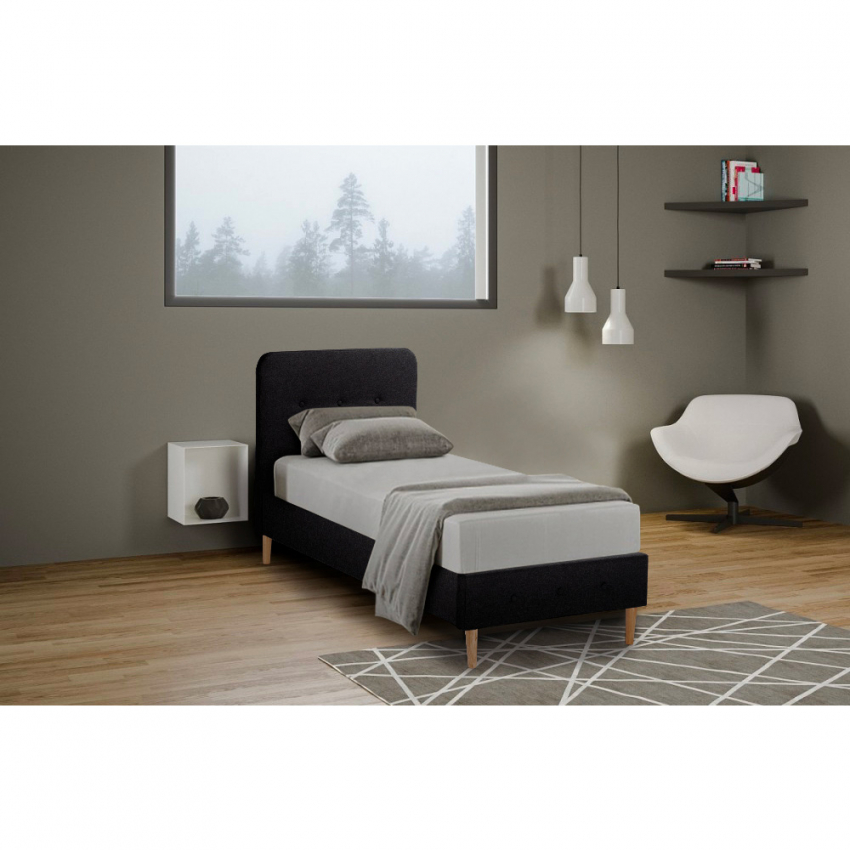 Cama de Solteiro Uma Praça em Estilo Nórdico, Tecido e Madeira, 80x190 Friborg Twin