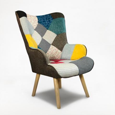 Poltrona cadeira design moderno com braços em patchwork Patchy chic