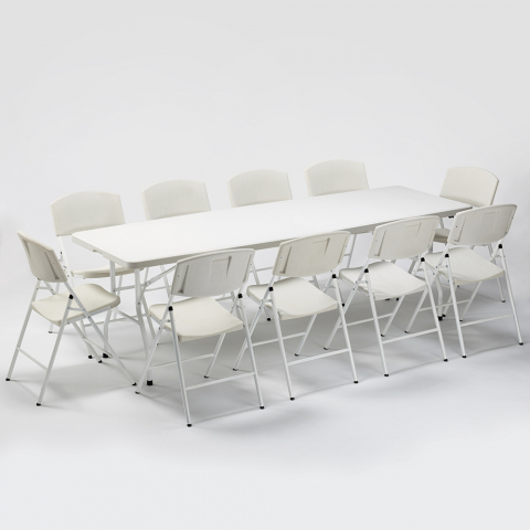Conjunto de mesa retangular 240x76 e 10 cadeiras dobráveis jardim de campismo Rushmore