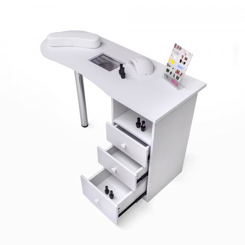 Mesa de manicure com aspirador e gavetas e poste cromado Leopard Promoção