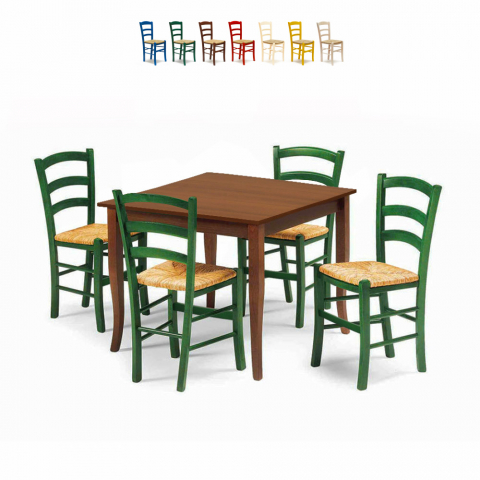 4 Cadeiras e Mesa para Cozinha e Bar em Madeira 80x80 Rusty Promoção