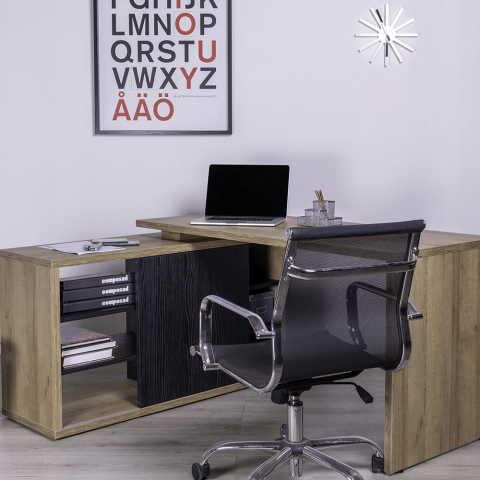 Mesa angular 150x120cm design moderno escritório de estudo em madeira Alameda