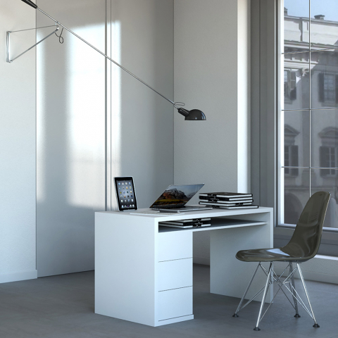 Mesa de escritório branca com design moderno e 3 gavetas 110x60cm Franklin
