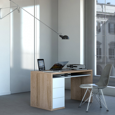 Mesa de escritório de carvalho de design moderno com 3 gavetas 110x60cm Canberra