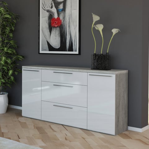 Aparador 160x45cm design moderno branco sala cozinha Leyla
