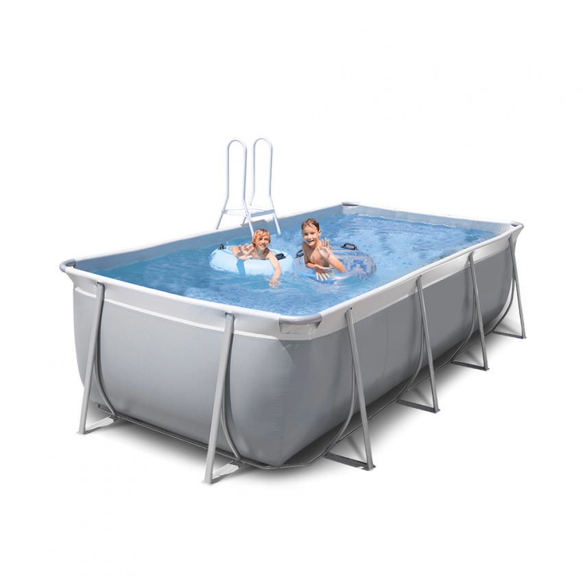 New Plast piscina desmontável 395x265 H125 retangular acima do solo completa cinzento branco Futura 400 Promoção