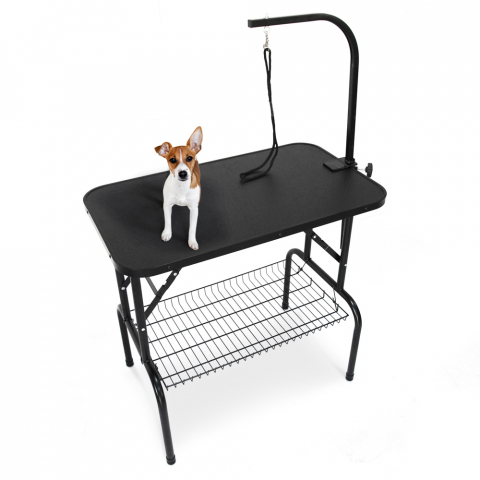 Mesa de tosquia ajustável de alumínio para cães e gatos com armazenamento Canis Plus