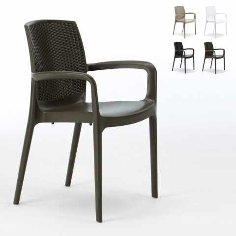 18 Cadeiras com apoio braços Poly Rattan Jardim Boheme Grand Soleil