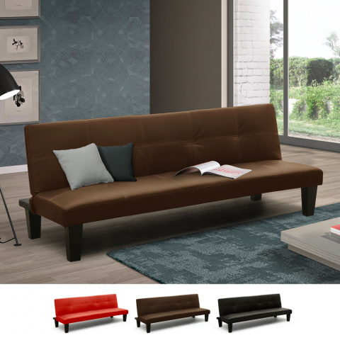 Pequeno sofá-cama pele sintética apartamento Topazio Joy