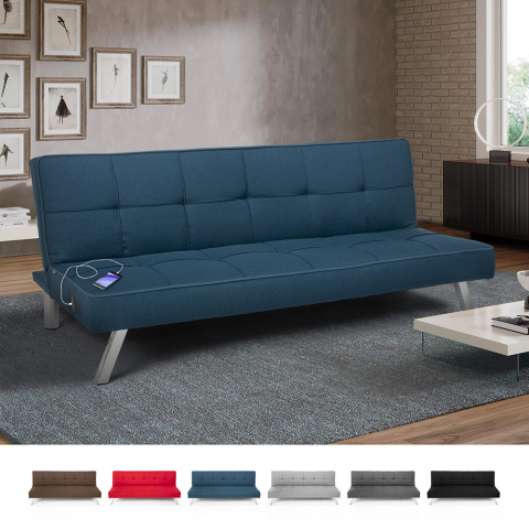 Sofá-cama de tecido com porta USB e pernas de metal design Astralis