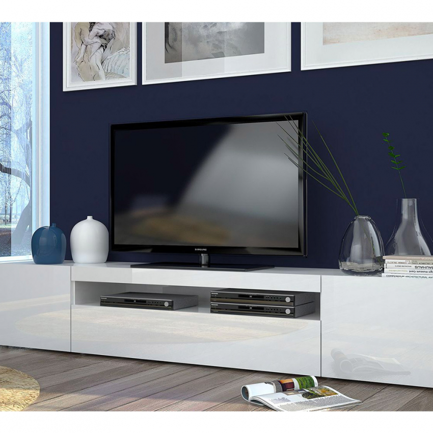 Móvel TV de design com portas de gaveta de 200 cm Daiquiri White L