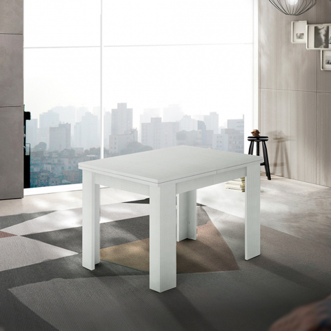 Mesa de jantar extensível console livro design de madeira branca 90-180x90cm Jesi Liber Wood