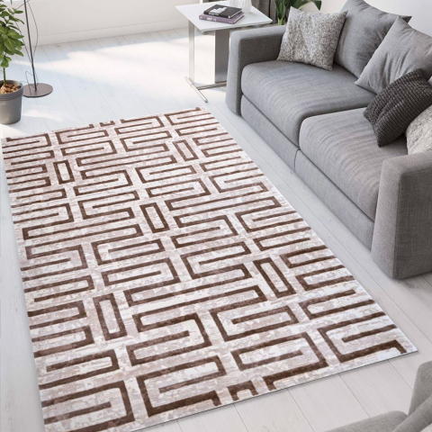 Tapete de pêlo curto marrom de design moderno para sala de estar Double MAR004