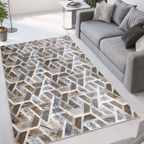 Tapete Castanho de Pêlo Curto Sala de Estar Quarto Elegante Double MAR003 Promoção