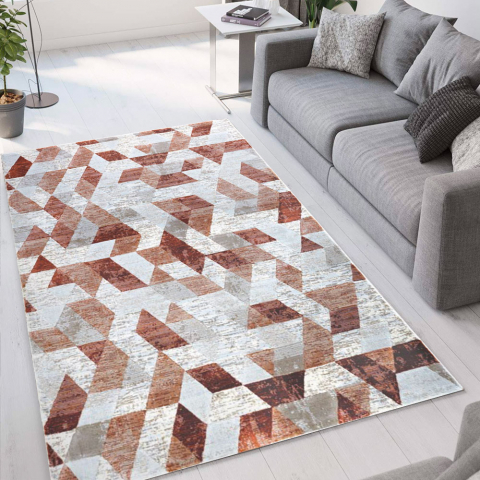 Tapete de Pêlo Curto Moderno Vermelho Cinza Elegante Double TER002 Promoção
