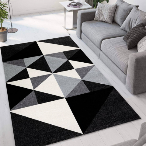Tapete retangular cinza preto com desenho geométrico moderno Milano GRI013 Promoção