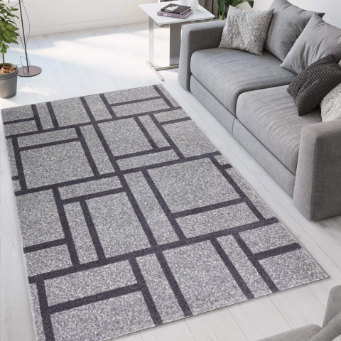 Tapete Preto Moderno Retangular Suave e Macio GRI015 Promoção