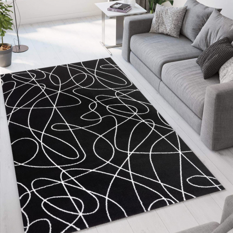 Tapete da sala de estar com design moderno Milano preto linhas brancas NER001 Promoção