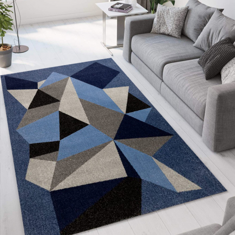 Tapete da sala de estar com desenho geométrico moderno cinza azul Milano BLU016 Promoção