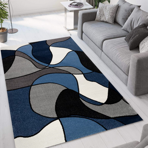 Tapete de design moderno Milano com padrão geométrico pop art azul branco BLU015