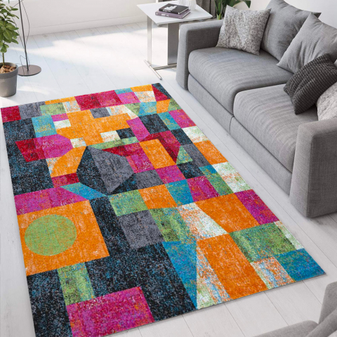 Tapete de sala de estar com design geométrico moderno e multicolorido MUL020