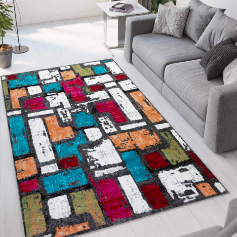 Tapete moderno de design geométrico multicolorido para sala de estar Milano MUL022 Promoção