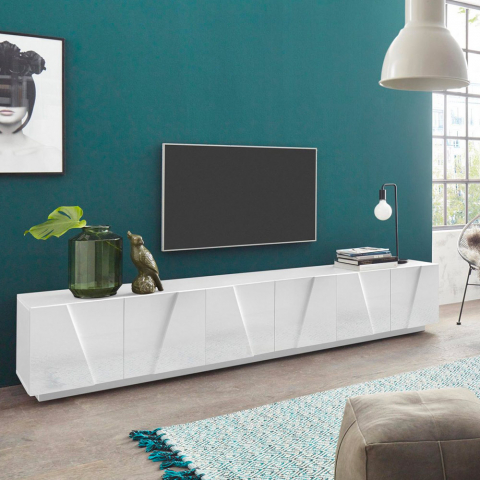 Móvel de TV de sala de estar moderno com 6 portas e 3 compartimentos Ping Low XL White Promoção