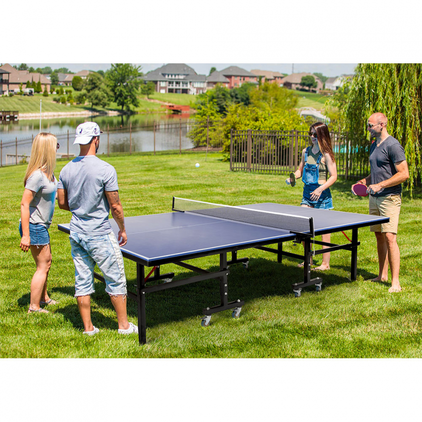 Mesa de Ping Pong Profissional para Interior e Exterior com Rede Raquetes e  Bolas 274x152,5x76 cm Azul | O Meu Jardim