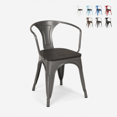 Cadeiras de design de madeira industrial de metal estilo Tolix Steel Wood Arm