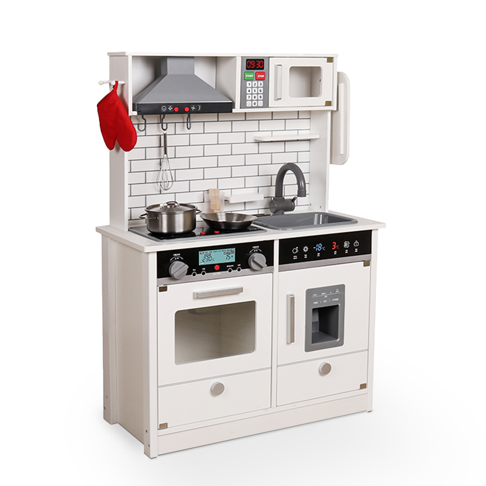 Cozinha Infantil Moderna de Brinquedo de Madeira com Luzes e Acessórios Home Chef