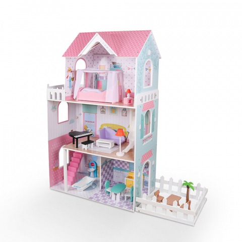 Casa de bonecas de madeira de 3 andares com acessórios crianças Pretty House XXL