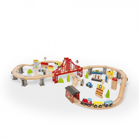 Trilhos de trem de brinquedo de madeira para crianças de 70 peças Mr Ciuf