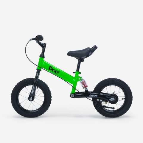 Bicicleta infantil balance bike sem pedal com freio rodas infláveis ​​e descanso Doc