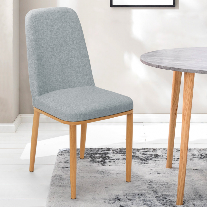 Cadeiras Design para Cozinha Bar Restaurante Tecido e Metal Efeito Madeira Davos Light