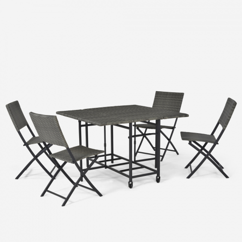 Conjunto de jardim exterior mesa quadrada 110x110cm 4 cadeiras dobráveis ​​de vime modernas Lentel