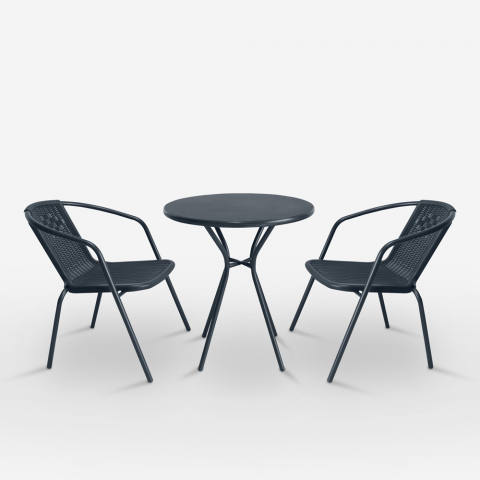 Mesa de centro redonda com 2 cadeiras de aço, design moderno para bar de jardim Bistro