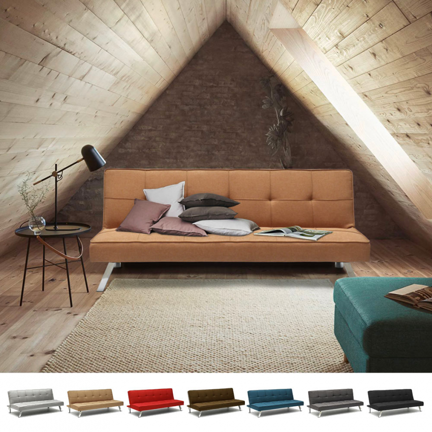 Sofá-Cama em Tecido de 2 Lugares Design Moderno GEMMA Pronto para Dormir