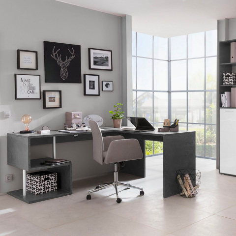 Mesa de escritório de estudo angular com design moderno 180x160 cm Vilnis Dark Promoção