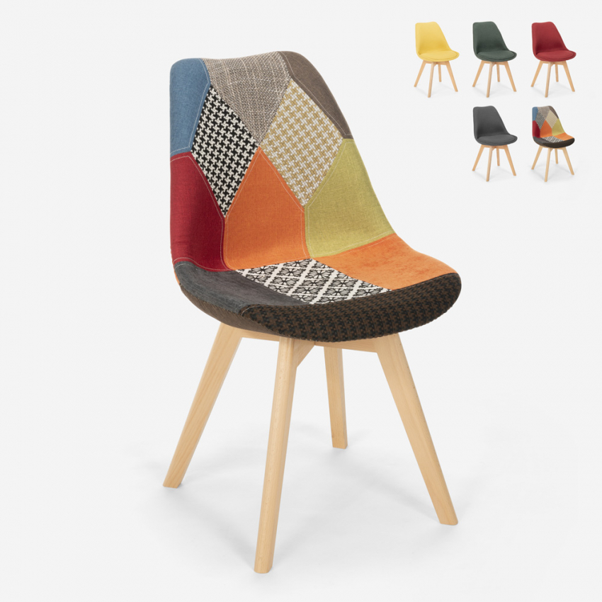 Cadeira de design nórdico em madeira e tecido e almofada de cozinha bar restaurante Dolphin Promoção
