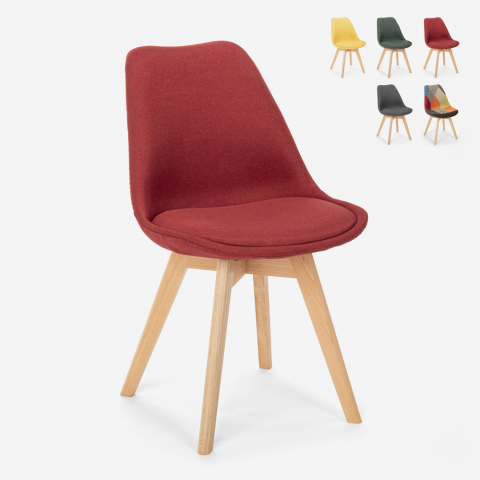 Cadeira de design nórdico em madeira e tecido e almofada de cozinha bar restaurante Dolphin