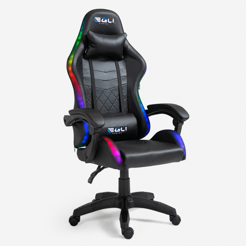 Cadeira de jogos ergonómica com LED RGB, almofada lombar e almofada de apoio de cabeça The Horde Promoção