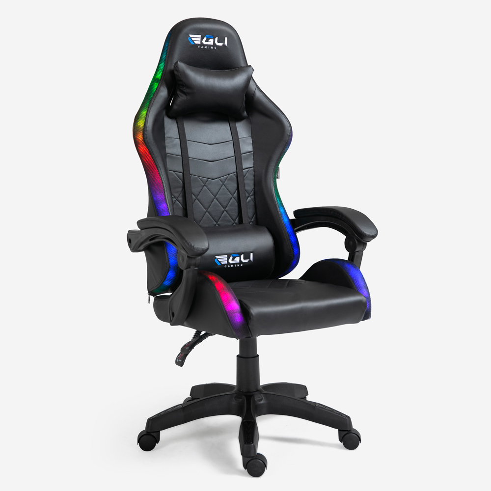 Cadeira Gaming com LED's RGB Almofadas Rodas Super-Confortável Desportiva The Horde