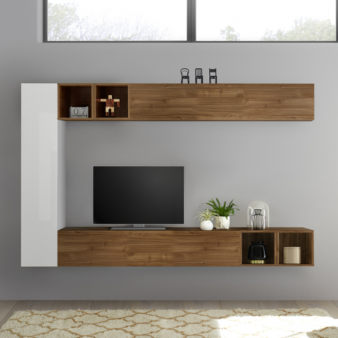 Móvel de parede de sala de estar de design moderno com suporte de TV de madeira branca Infinity 104