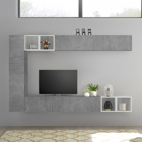 Móvel de parede de sala de estar de design moderno com suporte de TV cinza Infinity 104