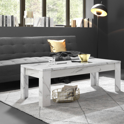 Mesa de centro retangular da sala de estar em mármore branco de 122x65 cm Carrara