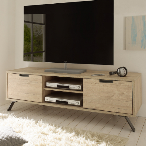 Armário para TV de design escandinavo com 2 portas de madeira abertas Palma Promoção