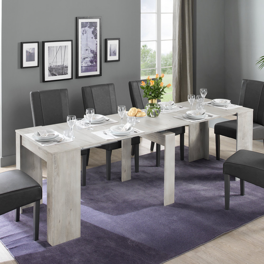 Mesa de console extensível 79x54-252cm que economiza espaço sala de jantar madeira clara Ester Promoção
